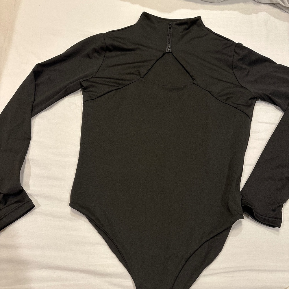 Black turtleneck bodysuit